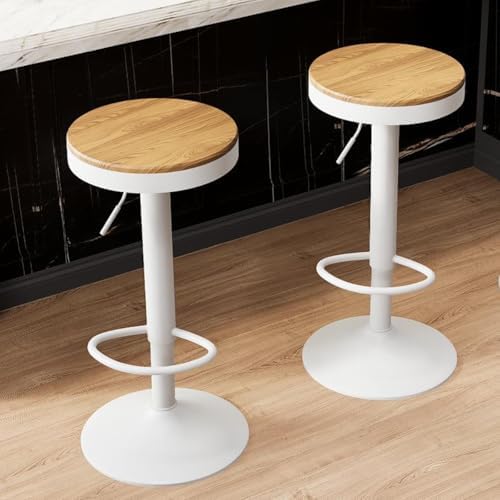 Kidol & Shellder Bar Stools Set of 2 White Round Adjustable Swivel Barsto...