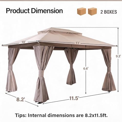LAUSAINT HOME 10x13 Gazebo Canopy, Upgraded Metal Frame Heavy Duty Patio Cano...