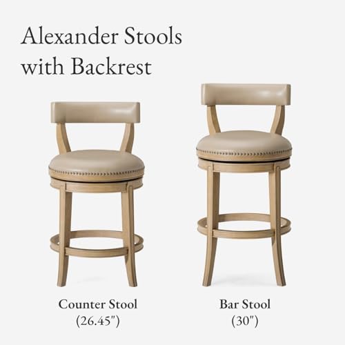 Maven Lane Alexander Counter Stool, Brown, Beige Leather, 26", Set of 4