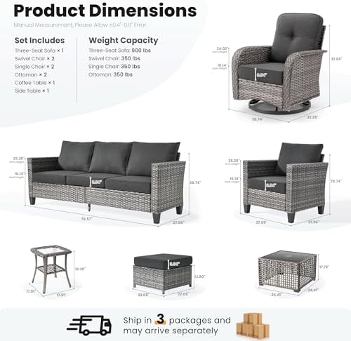 ovios 9 Pieces Patio Furniture Set, Outdoor Wicker Sofa Couch with Swivel Gli...
