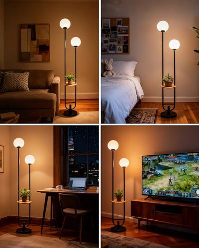 Lightdot Globe Floor Lamp with Table Black Candle Holder Style Floor Lamps