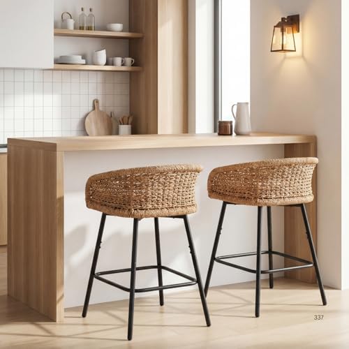 Modern 25" Rattan Counter Height Bar Stools Set of 2,Charcoal Stool Seat