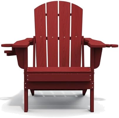 SERWALL Outdoor Adirondack Chair Set of 2 with 2 Cup Holders,Foldable,Red