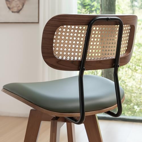 26" Rattan Bar Stools Set of 2,Faux Leather Counter Height Swivel Barsto...