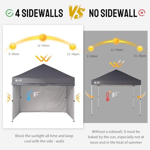 CROWN SHADES 10X10 Commercial Pop Up Canopy Tent with Sidewalls, Gray