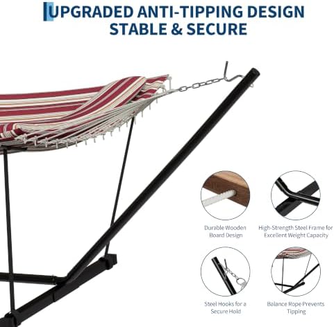 Garvee 2-Person Hammock with Stand for Outside–450lbs, Balance Rope, Pillow