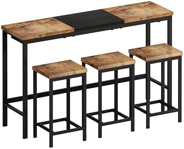 Bar Table and Chairs Set, 60.24” Long Pub Table with 3 Stools, High Top Table...