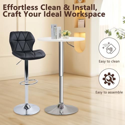 CLATINA Round Bar Table, Height Adjustable 26"-36" Bistro Pub Table...
