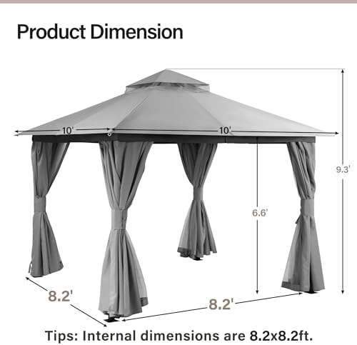 LAUSAINT HOME 10x10 Gazebo Canopy, Heavy Duty Metal Frame Patio Canopy with 1...