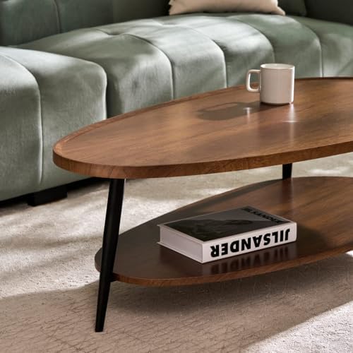 AGV Oval Coffee Table with Storage Shelf, 47" Mid Century Modern Coffee ...