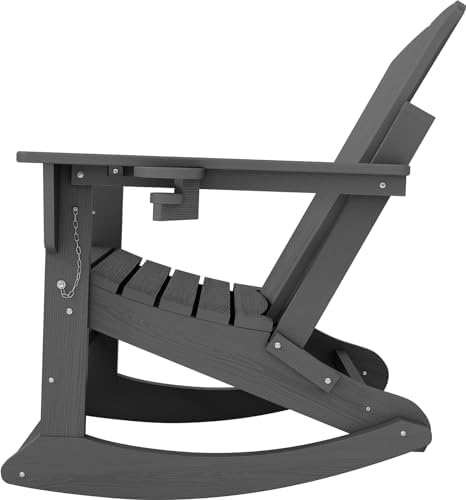 KINGYES Adirondack Rocking Chair with Ottoman and Cup Holders