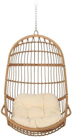 Christopher Knight Home Mariah Wicker Hanging Chair with Cushion, Outdoor Ind...