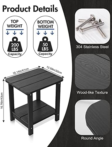 Tikea, Black Adirondack Outdoor Side Table, 16.7'' x 12.6'' x...