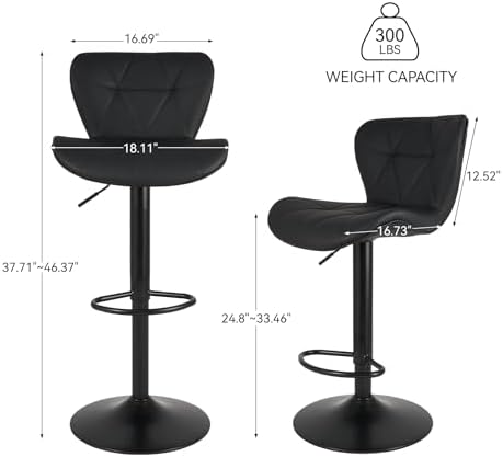 Nalupatio Modern Bar Stools Set of 3, Adjustable Faux Leather Upholstered Swi...