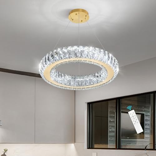 HAIXIANG Modern Chandelier Crystal LED Dimmable Ring Pendant Lights Adjustabl...