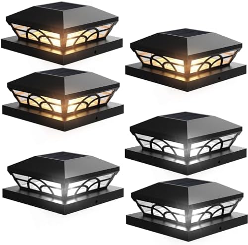 T-SUN 4X4 Solar Fence Post Cap Lights Outdoor Waterproof, Black, 6 Pack