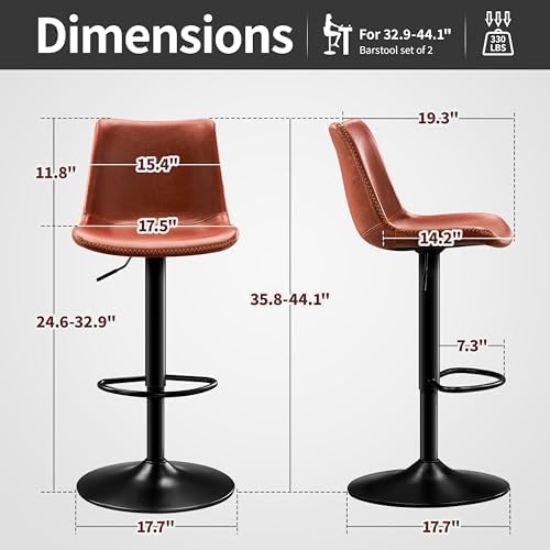 STOOLINK Vintage Bar Stools with Back, Adjustable Bar Stools Set of 2
