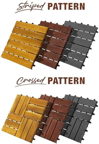 Acacia Wood Interlocking Deck Tiles, Patio & Backyard Tile, 12 in, 9 PCS