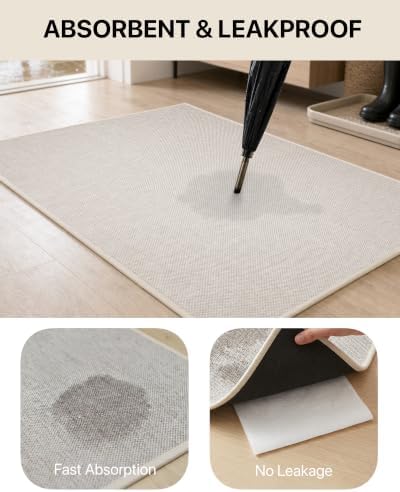 Door Mat Indoor Entrance, 5' x 7' Ultra Thin Non Slip Large Doormat w...