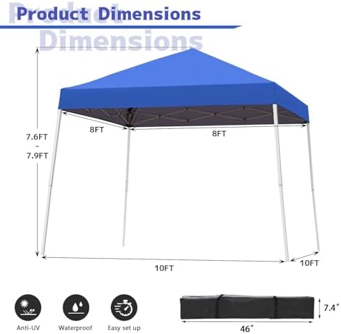 10x10FT Slant Leg Pop Up Canopy Tent, Portable Outdoor Shelter