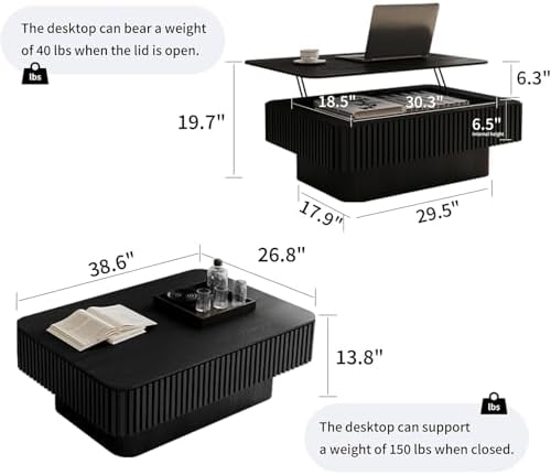 LKTART Lift Top Coffee Table for Living Room, Mid Century Modern Coffee Table...