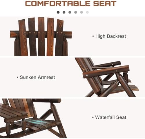HOMEDIARY 2-Seat Wooden Adirondack Chair, Outdoor Log Patio Loveseat with Bui...