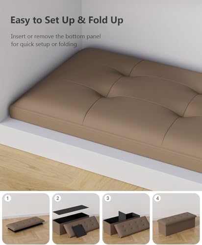 OS MOTOR Folding Storage Ottoman Bench, Brown, 43 Inches