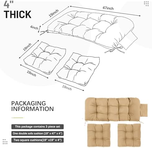 Yddsky 3Pcs Wicker Chair Cushion Sets for Patio Furniture,Khaki,47*19*4'&...