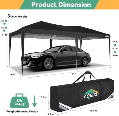 COBIZI 10x20 Canopy Tents for Parties 10x20ft Easy Setup Pop up Tents with Si...