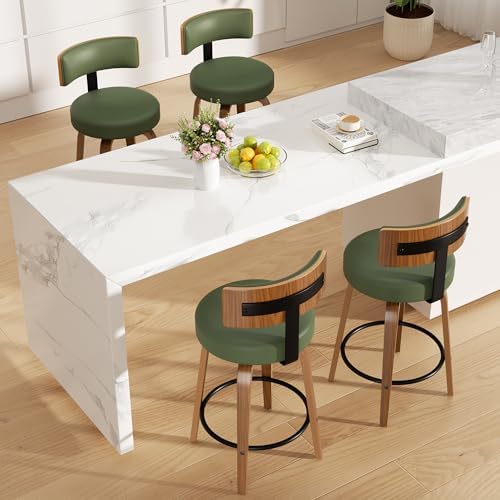 Swivel Bar Stools Set of 2, 26" Faux Leather Upholstered Counter Height ...