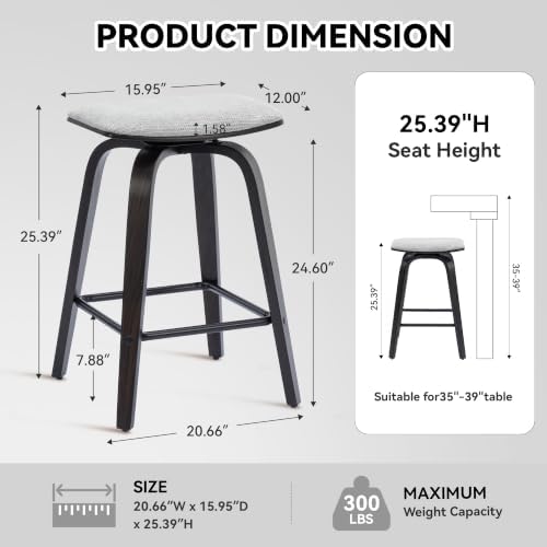 Swivel Bar Stools Set of 2 for Island Kitchen, Modern 26" Backless Count...