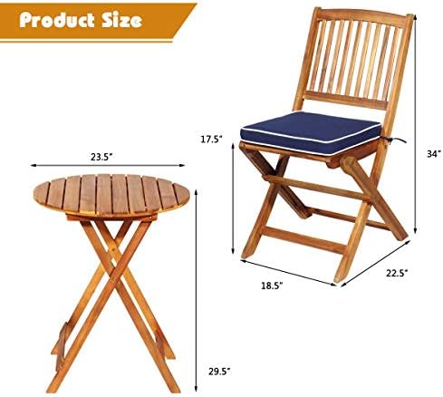 ORALNER 3-Piece Acacia Wood Folding Patio Bistro Set, Small Outdoor Balcony F...