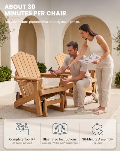 Adirondack Glider Chair Set of 2, Retractable Ottoman & Adjustable Backrest