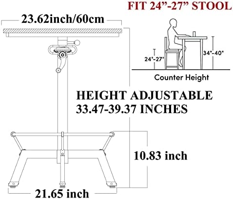 LOKKHAN 33.5-39.4 Inch Tall Industrial Bar Table-Adjustable Bar Height Bistro...