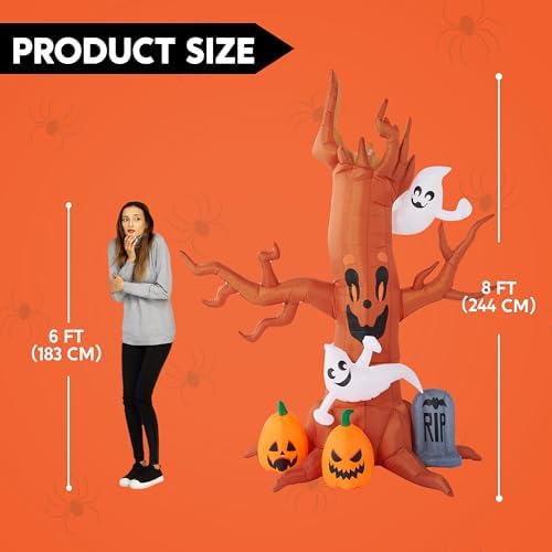 Joiedomi 8FT Halloween Inflatable Scary Tree with Ghost Decor,Blow Up Inflata...