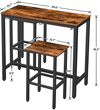 HOOBRO Bar Table Set, Pub Tables Bar Height with Stools Set of 2, Bar Chairs ...