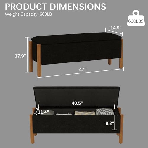 Modern Storage Benches with Walnut Wood Legs, 47'' Ottoman Bench with...