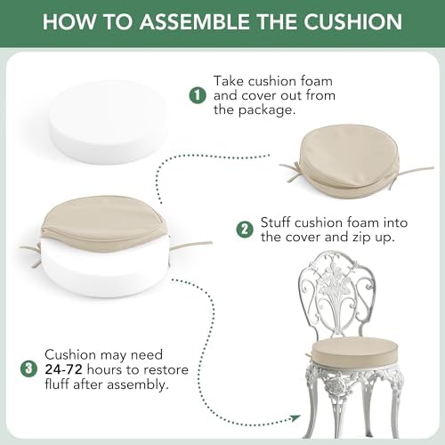 Summsun Outdoor Bistro Chair Cushions Set of 2, 15" D x 3" H Round ...