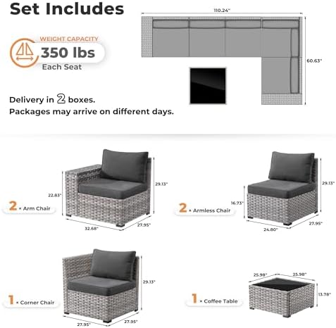 ovios 6 Pieces Patio Furniture Set, Outdoor Wicker Sectional Sofa with Coffee...