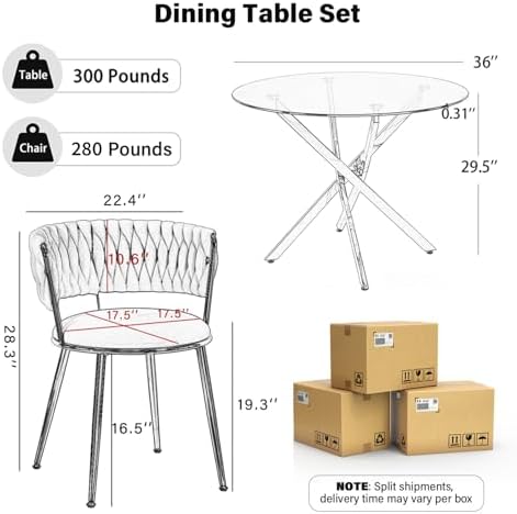Modern Minimalism Circle Dining Table Set of 4, 36'' Round Tempered G...