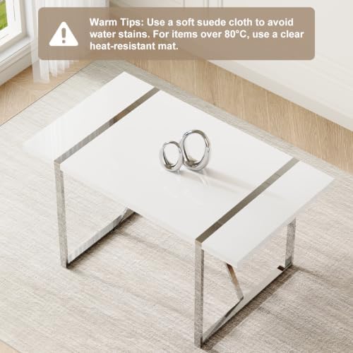 Ebullient Dining Table Set for 6，White Rectangular MDF Kitchen Table and Leat...