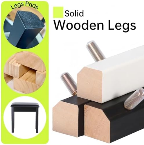 Sanpuli Solid Wood Piano Bench with Storage, Piano Stool and Padded Cushion, ...