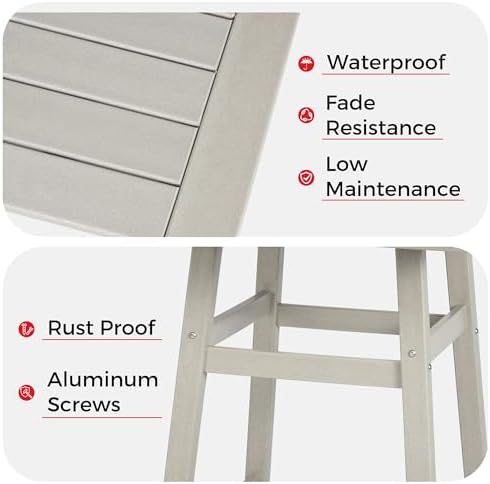 Costaelm Outdoor Bar Table, 42" Counter Height Square Patio Cocktail Bar...