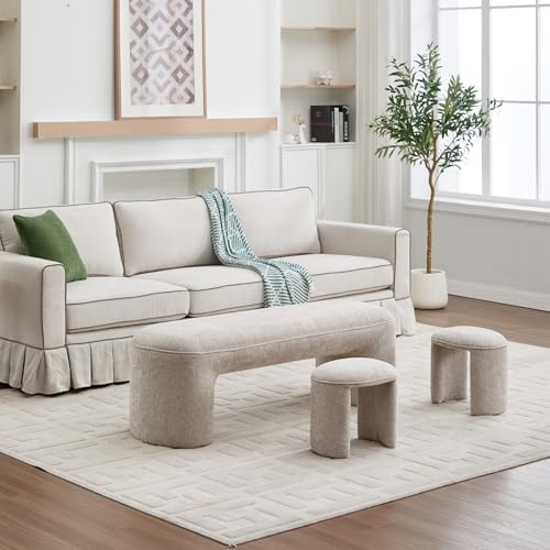Hyfirm 3-Piece Nesting Ottoman Bench Set, 53" Chenille End of Bed Bench ...