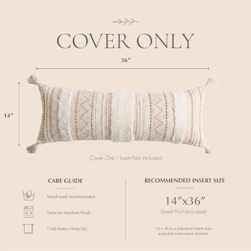 BlissBlush 14x36 Lumbar Pillow Cover for Bed, Rectangular Long Decorative Thr...