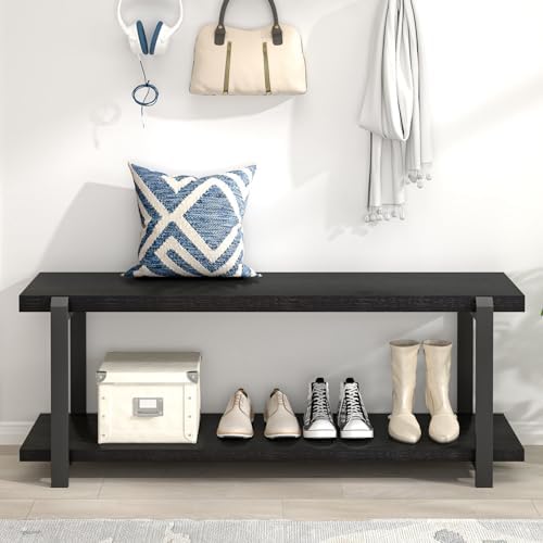 EXCEFUR Entryway Bench, Modern Wood and Metal Storage Bench for Hallway, Indu...