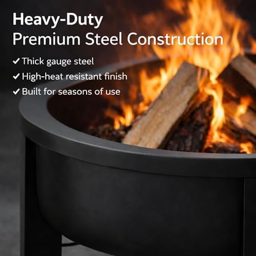 Fire Horse Wood Burning Fire Pit with Tabletop Lid – Modern Outdoor Metal Fir...