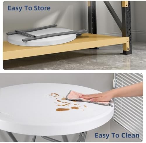 Byliable 28in Folding Cocktail Table, Round Bar Height High Top, White 2PK