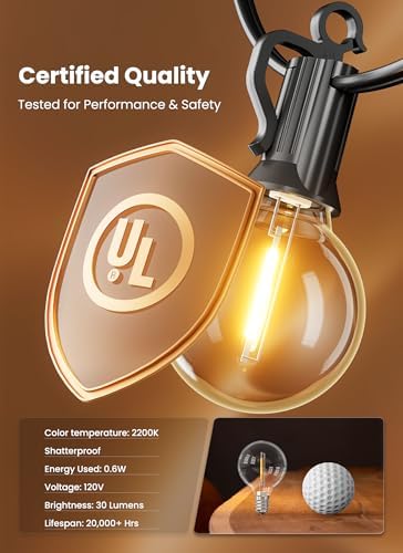 Brightown Outdoor String Lights, 69FT G40 LED IP65 Waterproof Patio Lights