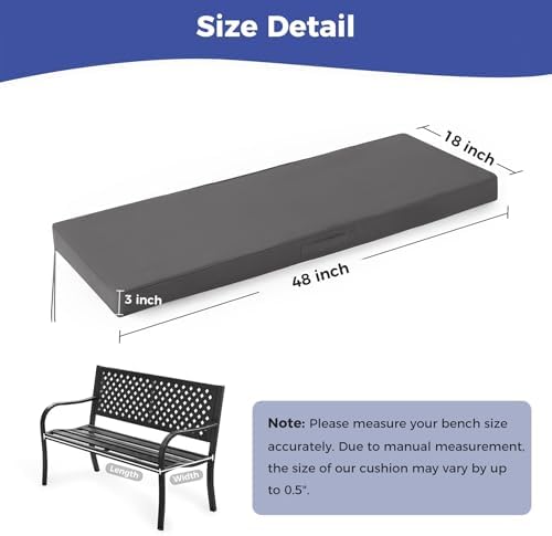 IPYNBAP Outdoor Bench Cushion Waterproof, 48x18x3 Inch, Dark Grey